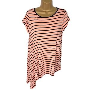 The Limited Asymmetrical Hem Striped Tee Stretch Knit Coral XS